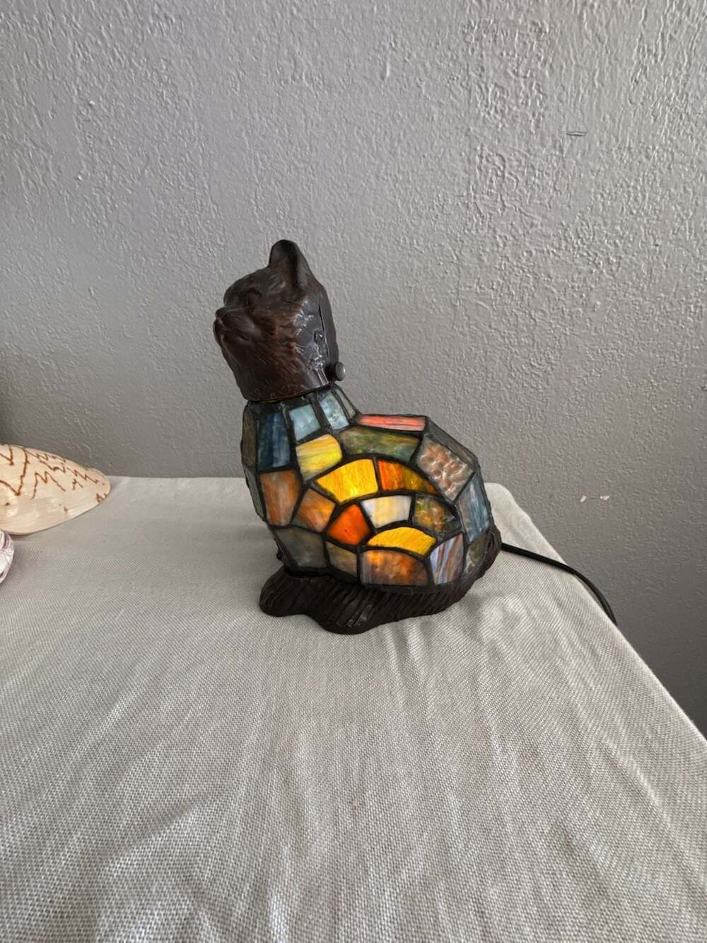 Stained Glass Cat Table Lamp Tiffany Style Orange And Yellow Cat Accent Lamp